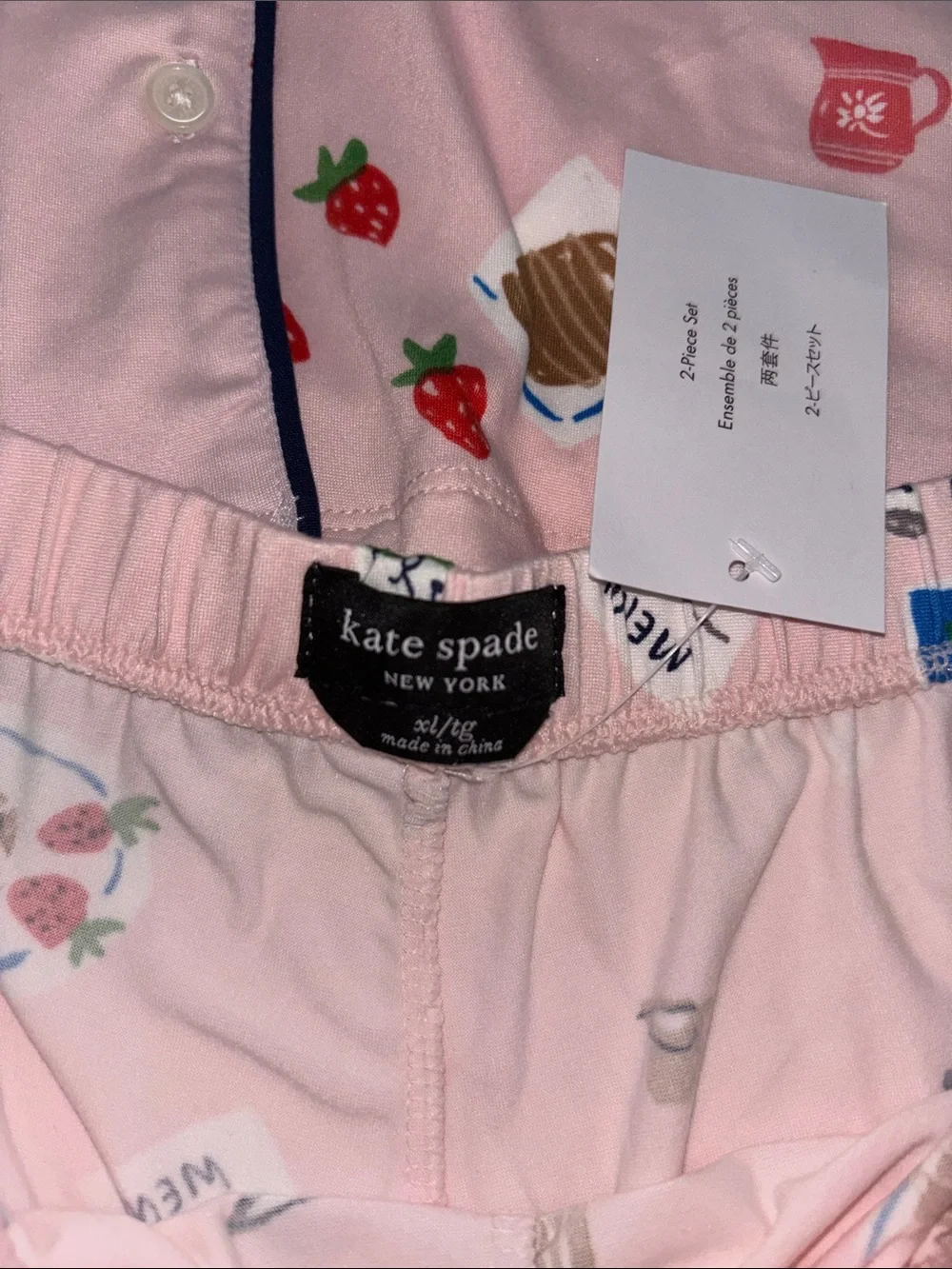 kate spade new york Cropped Printed Notch Collar Top and Pants Pajama Set 🥐☕️🍓🫐 - Picture 6 of 7